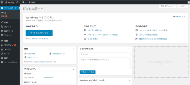 WordPressインストール完了