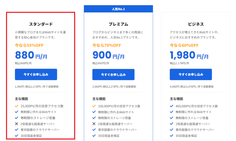 mixhostプラン一覧